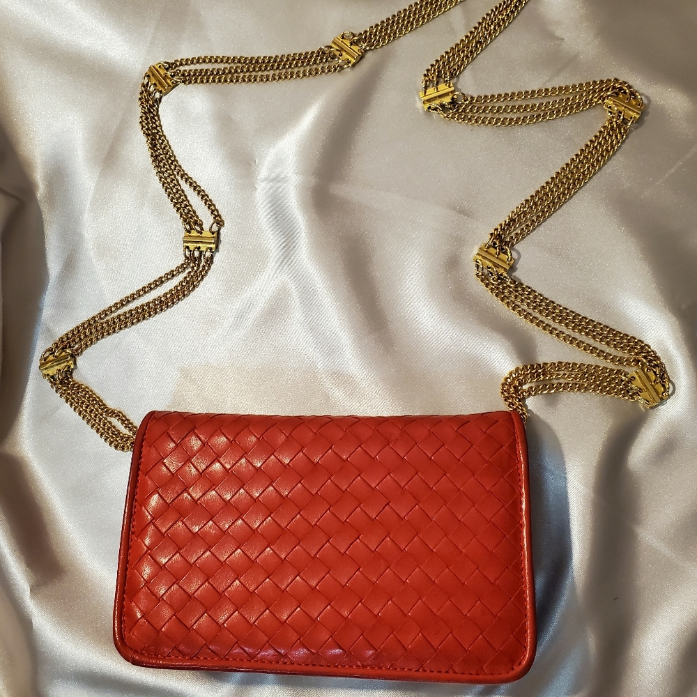 Bob Ellis Vintage Italian Leather Red Basketweave Crossbody EUC